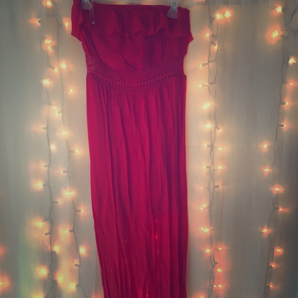 Red Strapless Maxi Dress